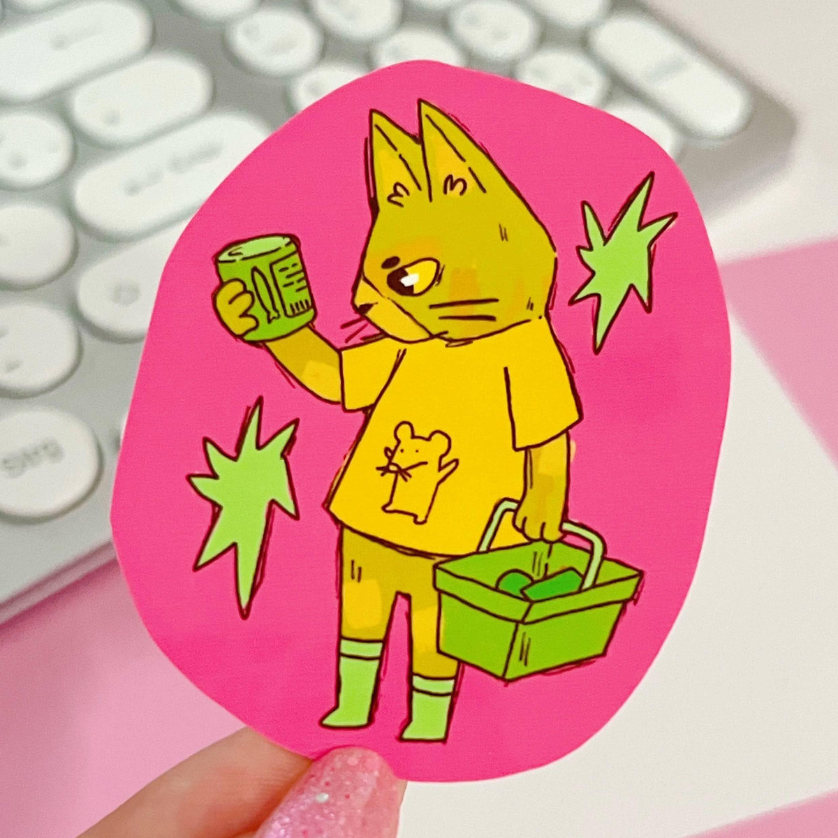 Grocery Cat Pink Sticker