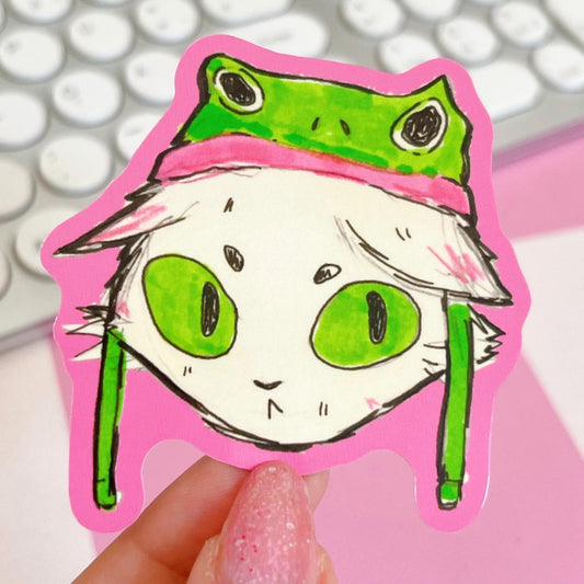 Cat with Frog Hat Sticker