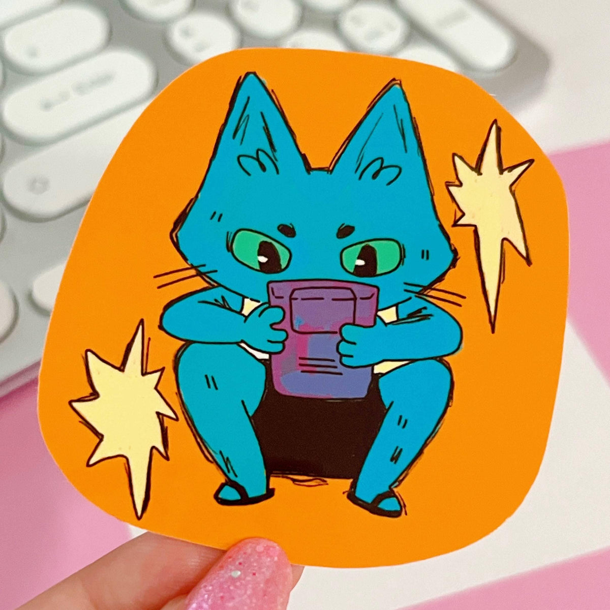 Blue Videogame Cat Sticker