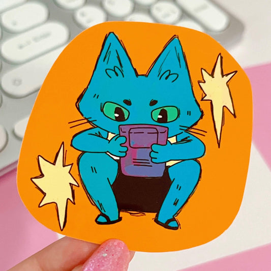 Blue Videogame Cat Sticker