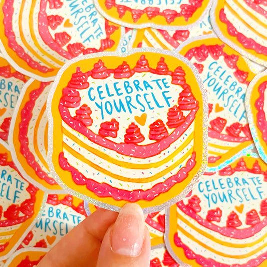 Celebrate Yourself Cake Glitter Sticker
