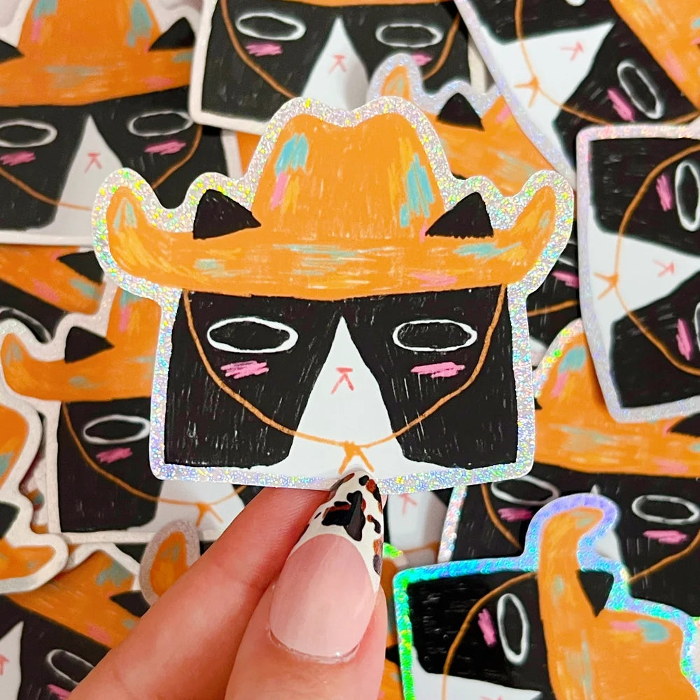 Cowboy Cat Glitter Sticker