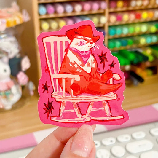 Cowboy Otters Pink Glitter Stickers