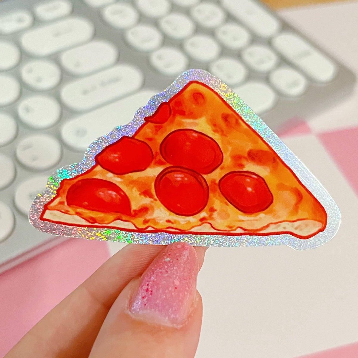 Peperoni Pizza Slice Glitter Sticker