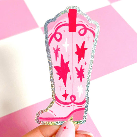 Pink Cowgirl Boot Glitter Sticker