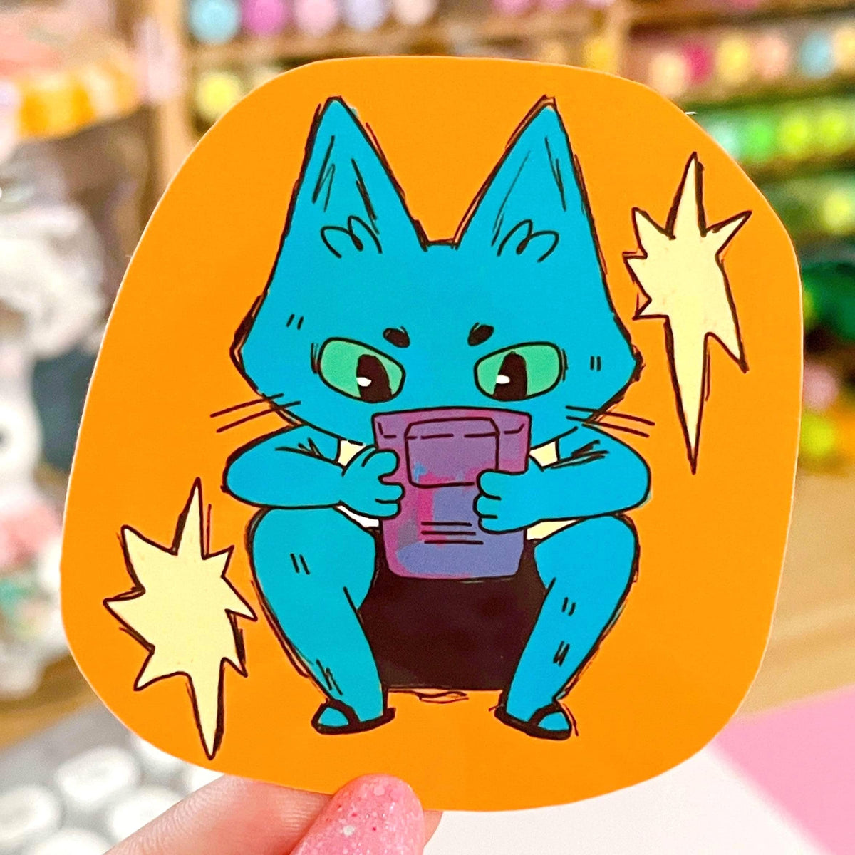 Blue Videogame Cat Sticker