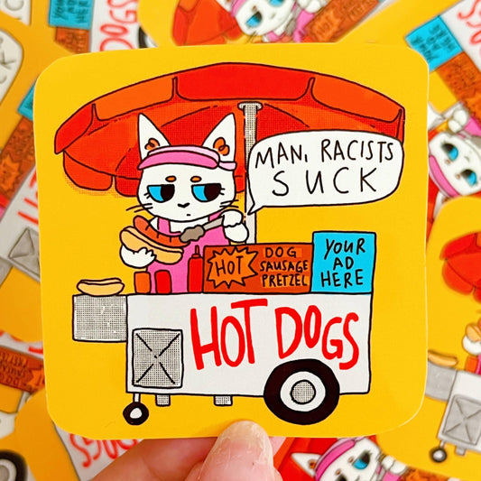 Man, Racists Suck Hot Dog Cat Sticker