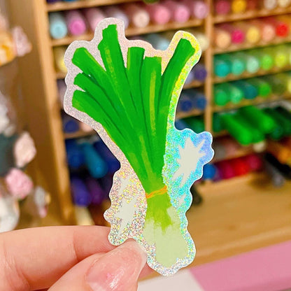 Green Onion Glitter Sticker