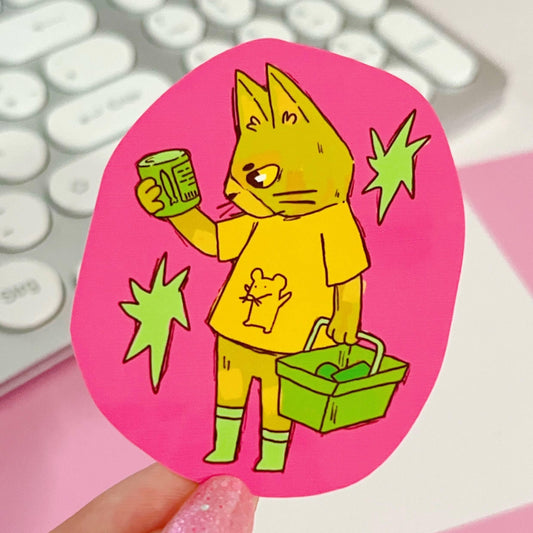 Grocery Cat Pink Sticker