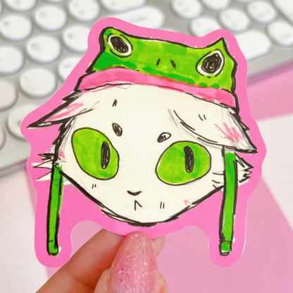 Cat with Frog Hat Sticker