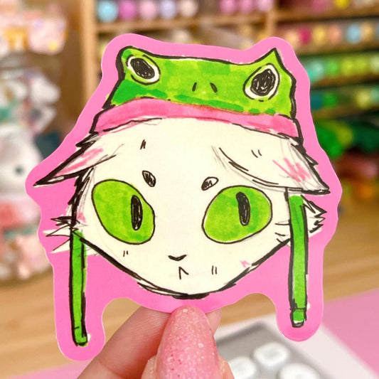 Cat with Frog Hat Sticker