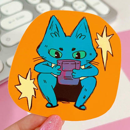 Blue Videogame Cat Sticker