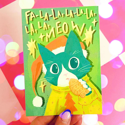 Tuxedo Cat Christmas Card Deck The Halls Holiday Card