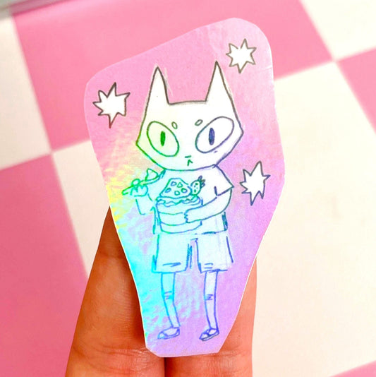 Holo Cat Eating Ice Cream Sticker