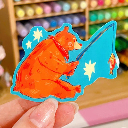 Fishing Bear Mabel Sticker