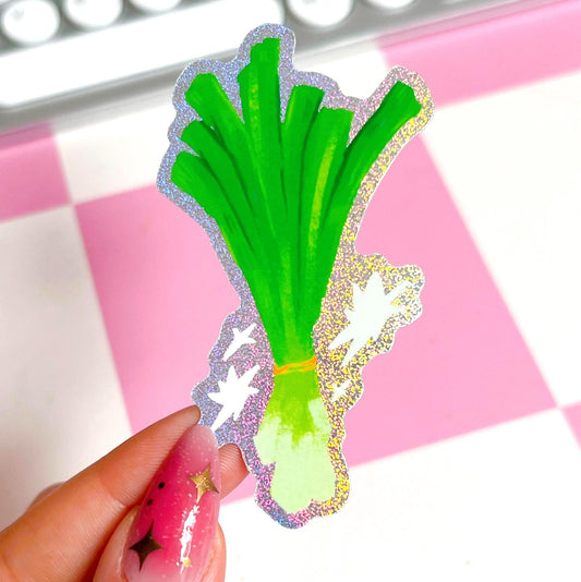 Green Onion Glitter Sticker