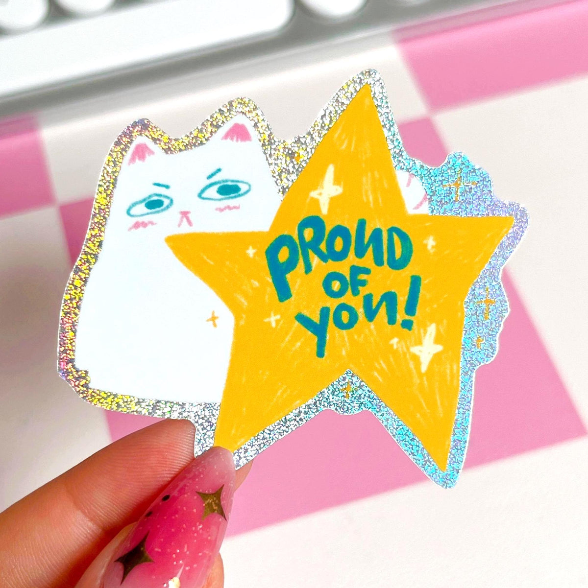 Proud of You Cat Glitter Sticker