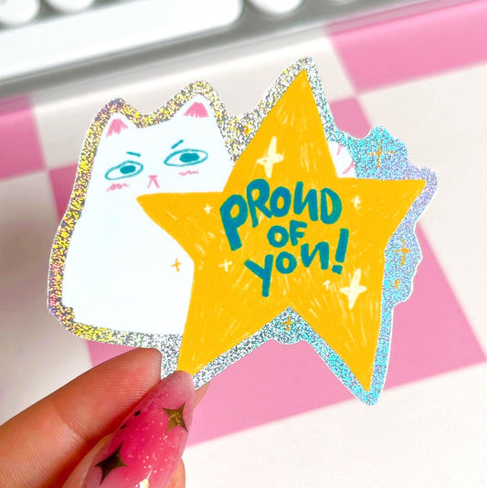 Proud of You Cat Glitter Sticker
