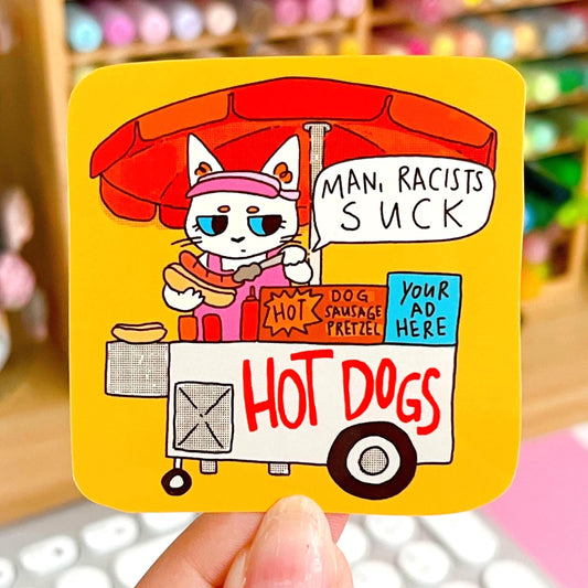 Man, Racists Suck Hot Dog Cat Sticker