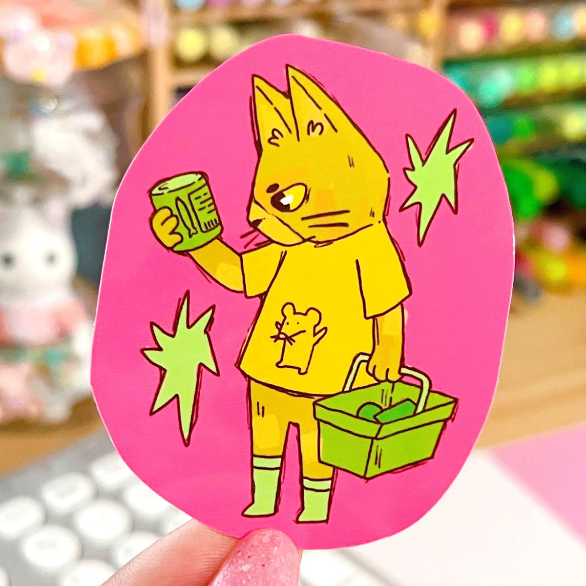 Grocery Cat Pink Sticker