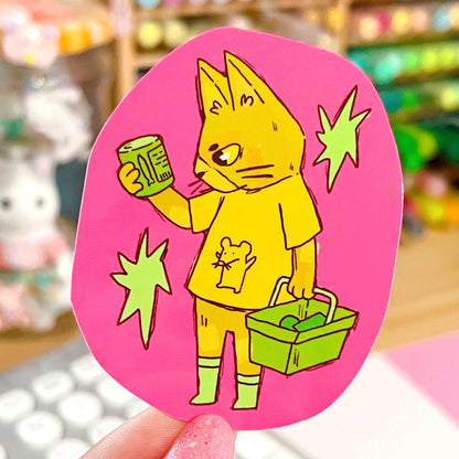 Grocery Cat Pink Sticker