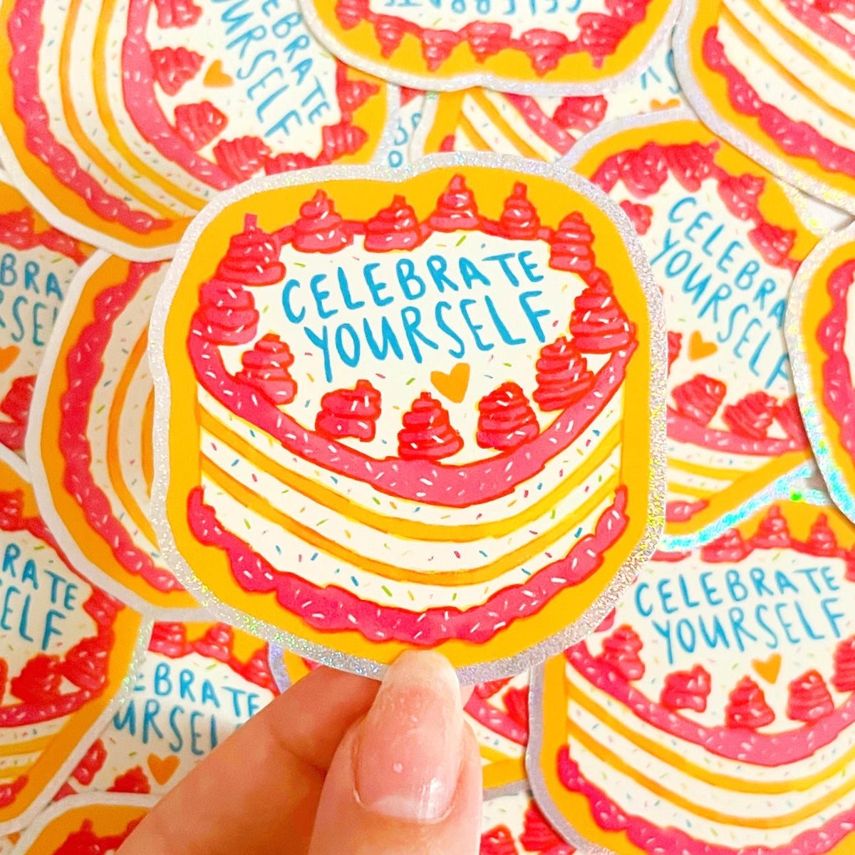 Celebrate Yourself Cake Glitter Sticker