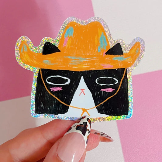 Cowboy Cat Glitter Sticker