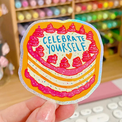 Celebrate Yourself Cake Glitter Sticker