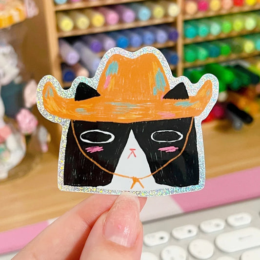 Cowboy Cat Glitter Sticker