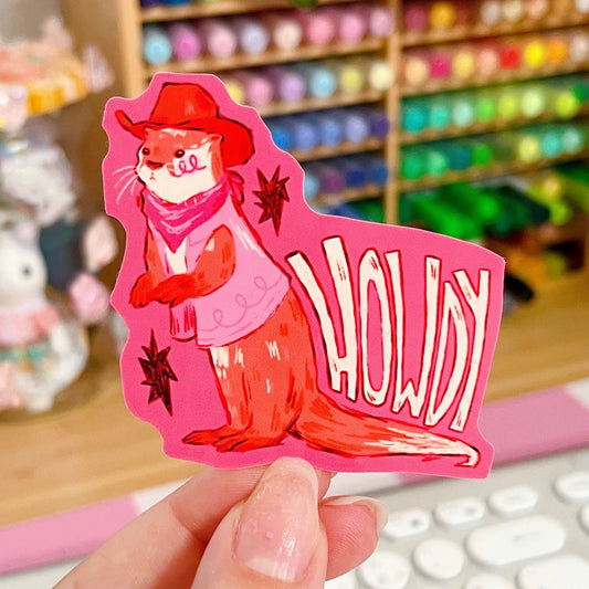 Cowboy Otters Pink Glitter Stickers