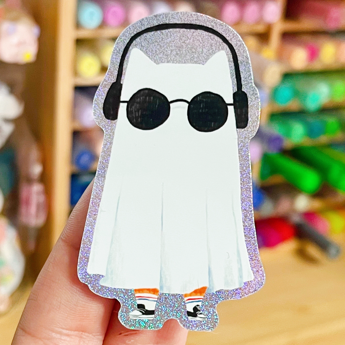 Ghost Cat Glitter Sticker
