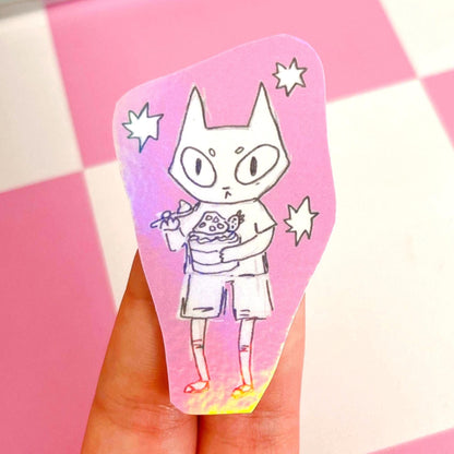 Holo Cat Eating Ice Cream Sticker