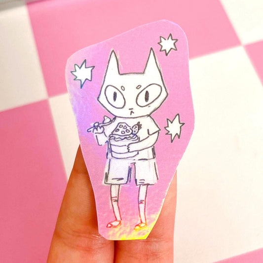 Holo Cat Eating Ice Cream Sticker