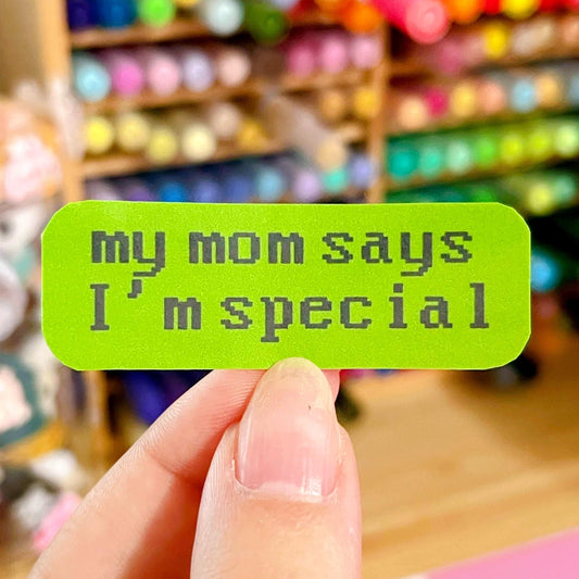 My Mom Says I'm Special Retro Display Green Handmade Sticker