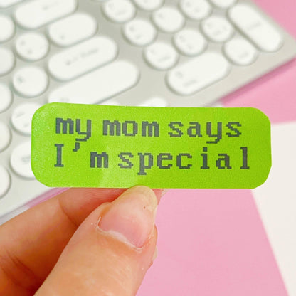 My Mom Says I'm Special Retro Display Green Handmade Sticker