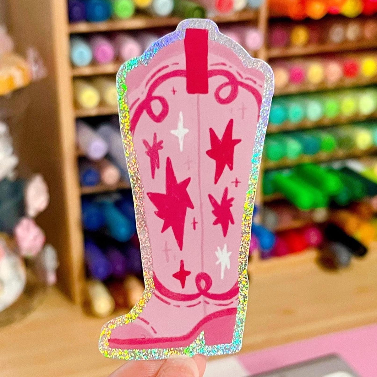 Pink Cowgirl Boot Glitter Sticker
