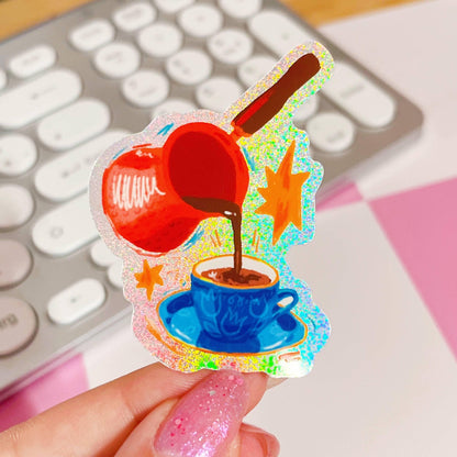 Turkish Coffee Cezve Mocha Glitter Sticker